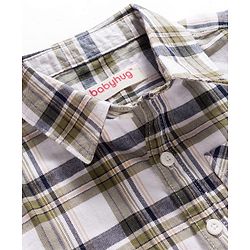 Babyhug Cotton Knit Half Sleeves Checkered Shirt & Shorts Set - Navy Blue