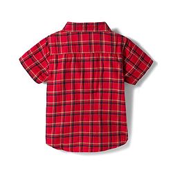 Babyhug Cotton Woven Half Sleeves Checkered Shirt & Shorts Set - Red & Navy Blue