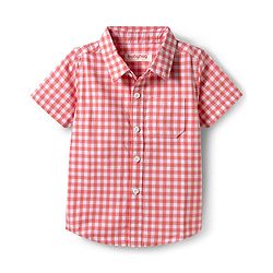 Babyhug Woven Half Sleeves Checkered Shirt & Denim Shorts Set - Peach