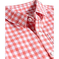 Babyhug Woven Half Sleeves Checkered Shirt & Denim Shorts Set - Peach