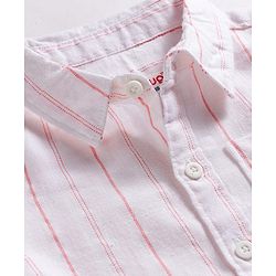 Babyhug Cotton Woven Half Sleeves Striped Shirt & Shorts Set - White & Maroon