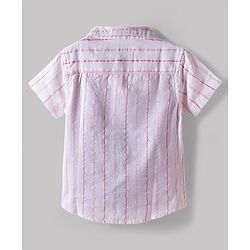 Babyhug Cotton Woven Half Sleeves Striped Shirt & Shorts Set - White & Maroon