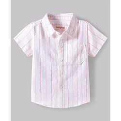 Babyhug Cotton Woven Half Sleeves Striped Shirt & Shorts Set - White & Maroon