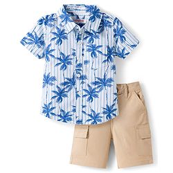 Babyhug Cotton Knit Half Sleeves Coconut Tree Printed Shirt & Shorts Set - Beige