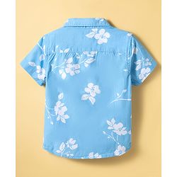 Babyhug Cotton Knit Half Sleeves Floral Printed Shirt & Shorts Set - Light Blue
