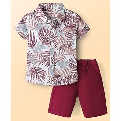 Babyhug Cotton Woven Half Sleeves Shirt & Shorts Set With Floral Print - Multicolor