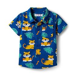 Babyhug Cotton Knit Half Sleeves Animal Printed Shirt & Shorts Set - Navy Blue & Beige