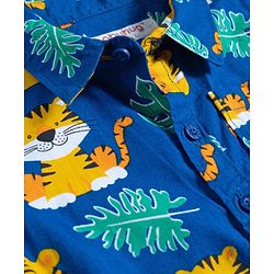 Babyhug Cotton Knit Half Sleeves Animal Printed Shirt & Shorts Set - Navy Blue & Beige