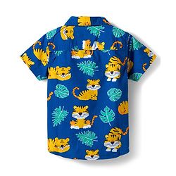 Babyhug Cotton Knit Half Sleeves Animal Printed Shirt & Shorts Set - Navy Blue & Beige
