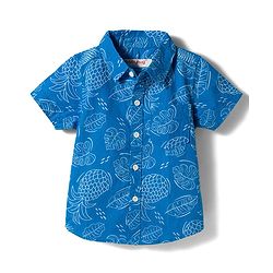 Babyhug Cotton Woven Half Sleeves Leaf Printed Shirt & Shorts Set - Beige & Blue