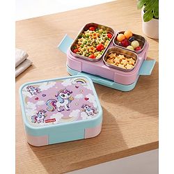 Babyhug 3 Compartment Insulated Lunch Box- Space Theme Navy Blue| 450 ml + 200 ml + 200 ml| BPA Free| Food Grade| Individual Air Tight Lids| School Lunch & Snack Box| Perfect for Travel - Blue