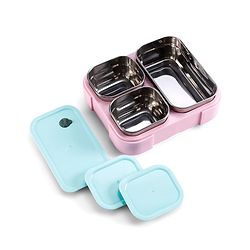 Babyhug 3 Compartment Insulated Lunch Box- Space Theme Navy Blue| 450 ml + 200 ml + 200 ml| BPA Free| Food Grade| Individual Air Tight Lids| School Lunch & Snack Box| Perfect for Travel - Blue