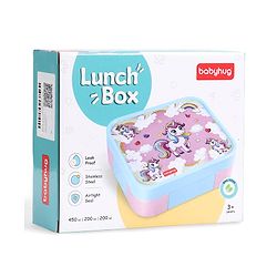 Babyhug 3 Compartment Insulated Lunch Box- Space Theme Navy Blue| 450 ml + 200 ml + 200 ml| BPA Free| Food Grade| Individual Air Tight Lids| School Lunch & Snack Box| Perfect for Travel - Blue