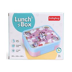 Babyhug 3 Compartment Insulated Lunch Box- Space Theme Navy Blue| 450 ml + 200 ml + 200 ml| BPA Free| Food Grade| Individual Air Tight Lids| School Lunch & Snack Box| Perfect for Travel - Blue