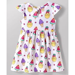 Babyhug 100% Cotton Knit Cap Sleeves Ice Cream & Hearts Printed Frocks Pack Of 2 - Multicolour