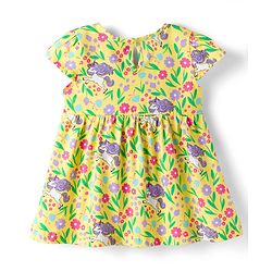 Babyhug Knitted Half Sleeves Floral Printed Frocks with Bow Applique Pack of 2 - Pink & Yellow