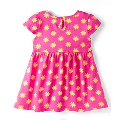 Babyhug Knitted Half Sleeves Floral Printed Frocks with Bow Applique Pack of 2 - Pink & Yellow