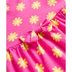 Babyhug Knitted Half Sleeves Floral Printed Frocks with Bow Applique Pack of 2 - Pink & Yellow