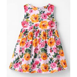 Babyhug Poplin Woven Frock & Half Sleeves Shrug with Floral Print - Multicolor