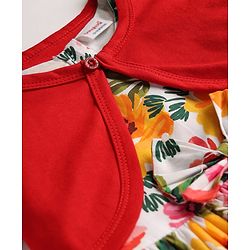 Babyhug Poplin Woven Frock & Half Sleeves Shrug with Floral Print - Multicolor