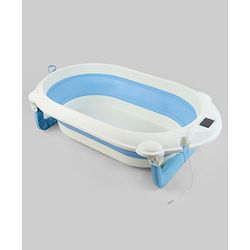 Babyhug Foldable Baby Bath Tub with Thermometer| Spacious Design| Anti-Slip Base| Drainage Plug| Temperature Gauge| Lightweight & Easy to Store| 0 to 24 Months - Grey