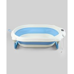Babyhug Foldable Baby Bath Tub with Thermometer| Spacious Design| Anti-Slip Base| Drainage Plug| Temperature Gauge| Lightweight & Easy to Store| 0 to 24 Months - Grey