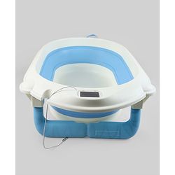 Babyhug Foldable Baby Bath Tub with Thermometer| Spacious Design| Anti-Slip Base| Drainage Plug| Temperature Gauge| Lightweight & Easy to Store| 0 to 24 Months - Grey