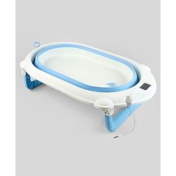 Babyhug Foldable Baby Bath Tub with Thermometer| Spacious Design| Anti-Slip Base| Drainage Plug| Temperature Gauge| Lightweight & Easy to Store| 0 to 24 Months - Grey