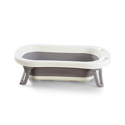 Babyhug Foldable Baby Bath Tub - Grey| Space-Saving Portable Bath Tub with Non-Slip Base| Drain Plug for Easy Cleaning| Ergonomic Design for Newborns & Toddlers| 024 Months| Durable Material