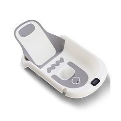 Babyhug ErgoSafe Anti-Slip Multi Utility Baby Bath Tub & Bath Rack - Grey| Adjustable Backrest Recline| Temperature Sensor| Anti-Choking Design| For 02 Years Babies| Drain Plug| Durable Material