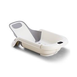 Babyhug ErgoSafe Anti-Slip Multi Utility Baby Bath Tub & Bath Rack - Grey| Adjustable Backrest Recline| Temperature Sensor| Anti-Choking Design| For 02 Years Babies| Drain Plug| Durable Material