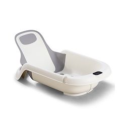 Babyhug ErgoSafe Anti-Slip Multi Utility Baby Bath Tub & Bath Rack - Grey| Adjustable Backrest Recline| Temperature Sensor| Anti-Choking Design| For 02 Years Babies| Drain Plug| Durable Material