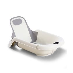 Babyhug ErgoSafe Anti-Slip Multi Utility Baby Bath Tub & Bath Rack - Grey| Adjustable Backrest Recline| Temperature Sensor| Anti-Choking Design| For 02 Years Babies| Drain Plug| Durable Material