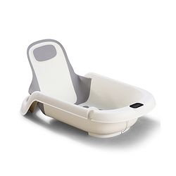 Babyhug ErgoSafe Anti-Slip Multi Utility Baby Bath Tub & Bath Rack - Grey| Adjustable Backrest Recline| Temperature Sensor| Anti-Choking Design| For 02 Years Babies| Drain Plug| Durable Material