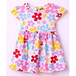 Babyhug Cotton Knit Frocks with Bow Detail Multi Color 6-9 Months