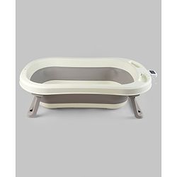 Babyhug Foldable Baby Bath Tub with Thermometer| Spacious Design| Anti-Slip Base| Drainage Plug| Temperature Gauge| Lightweight & Easy to Store| 0 to 24 Months - Grey