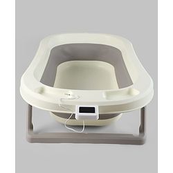 Babyhug Foldable Baby Bath Tub with Thermometer| Spacious Design| Anti-Slip Base| Drainage Plug| Temperature Gauge| Lightweight & Easy to Store| 0 to 24 Months - Grey