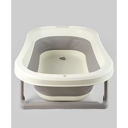 Babyhug Foldable Baby Bath Tub with Thermometer| Spacious Design| Anti-Slip Base| Drainage Plug| Temperature Gauge| Lightweight & Easy to Store| 0 to 24 Months - Grey