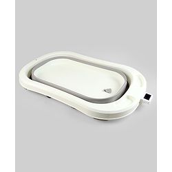 Babyhug Foldable Baby Bath Tub with Thermometer| Spacious Design| Anti-Slip Base| Drainage Plug| Temperature Gauge| Lightweight & Easy to Store| 0 to 24 Months - Grey