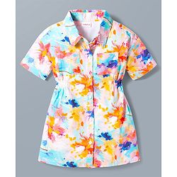 Babyhug Cotton Woven Half Sleeves Shirt Dress With Floral Print - Multicolor