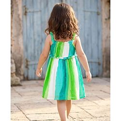 Babyhug Cotton Woven Sleeveless Striped A Line Frock - Green & Blue