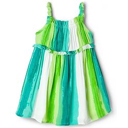 Babyhug Cotton Woven Sleeveless Striped A Line Frock - Green & Blue