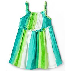 Babyhug Cotton Woven Sleeveless Striped A Line Frock - Green & Blue