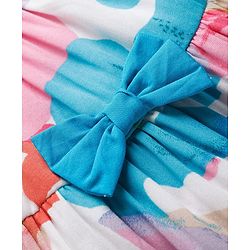 Babyhug Cotton Woven Flared Printed A Line Frock with Bow Applique - Blue & White