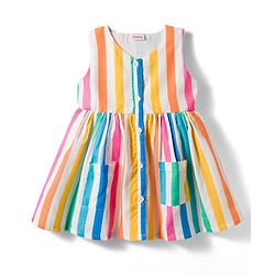 Babyhug 100% Cotton Woven Sleeveless Striped Frock - Multicolour
