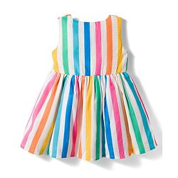 Babyhug 100% Cotton Woven Sleeveless Striped Frock - Multicolour
