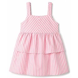 Babyhug 100% Cotton Woven Sleeveless Striped Layered Frock - Pink