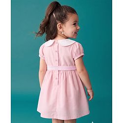 Babyhug Cotton Woven Dress with Short Sleeves and Bow Detail in Pink for 6-9 Months