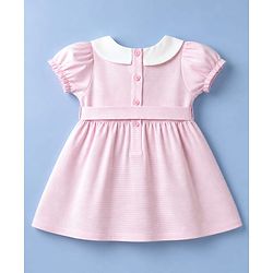 Babyhug Cotton Woven Dress with Short Sleeves and Bow Detail in Pink for 6-9 Months