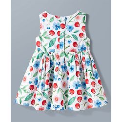 Babyhug Poplin Woven Sleeveless Frock With Floral Print & Bow Applique - White